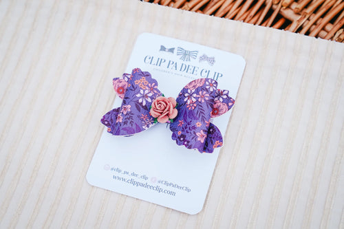 floral purple bow, mulberry flower, high quality hair clips, flowers