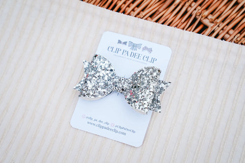 silver glitter bows, high quality durable hair accessories for girls