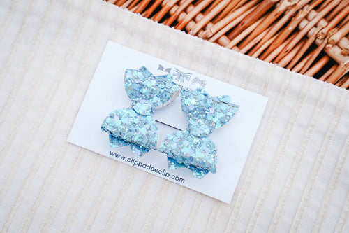 Blue glitter, tiny, teeny, small baby hair clip bows