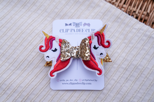 unicorn christmas hair clip bow, big bows, felt bow, glitter bows, bow shop