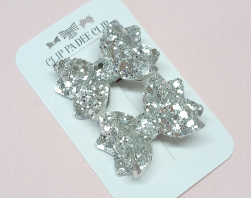 Baby Kiarah Bow (Matching Pair) - Silver Chunky Glitter