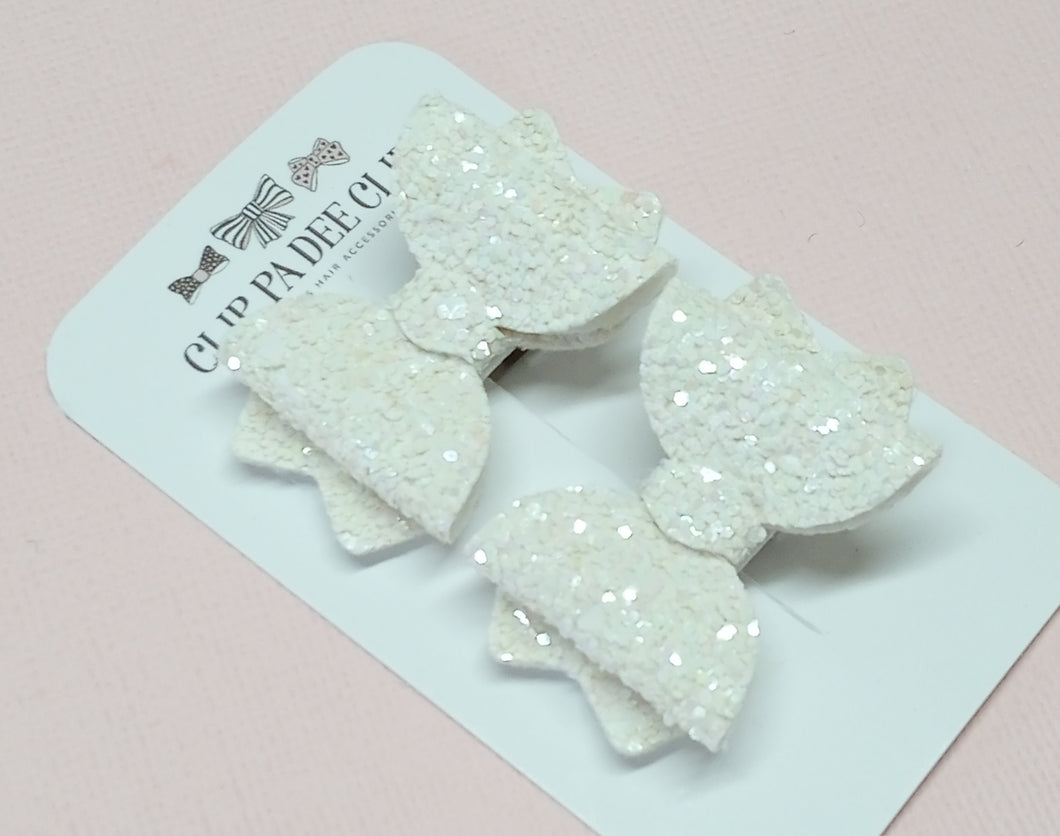 Baby Kiarah Bow (Matching Pair) - White Chunky Glitter