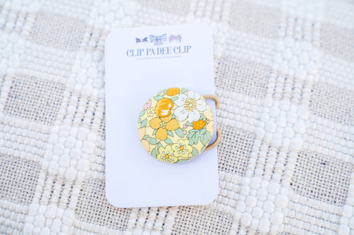 Fabric Button Hair Tie (Large) - Yellow Liberty Floral