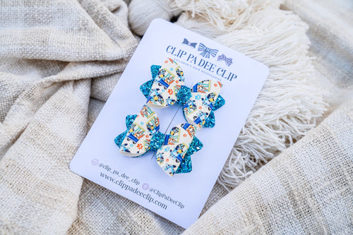 Kiarah Bow (Small - Matching Pair) - Blue & Orange Dogs