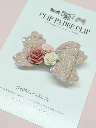 Violet Bow (Large) - Flower & Taupe Sparkles