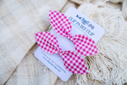 Knot Bow - Pink Gingham Hair Ties (Matching Pair)