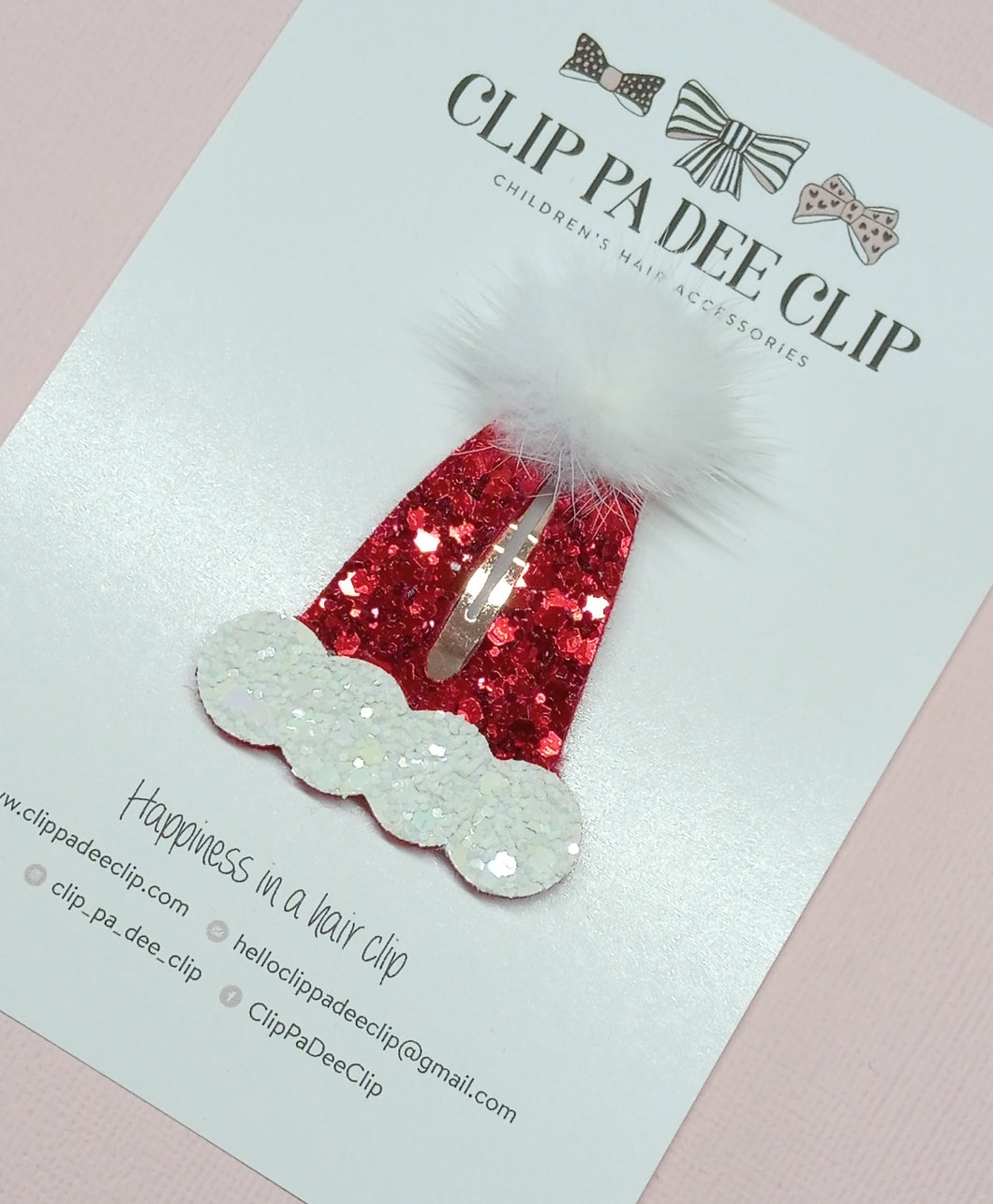 Snap Hair Clip - Red Glitter Santa Hat