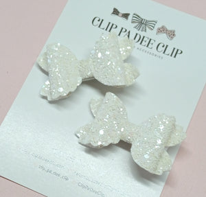 Violet Bow (Small - Matching Pair) - White Chunky Glitter