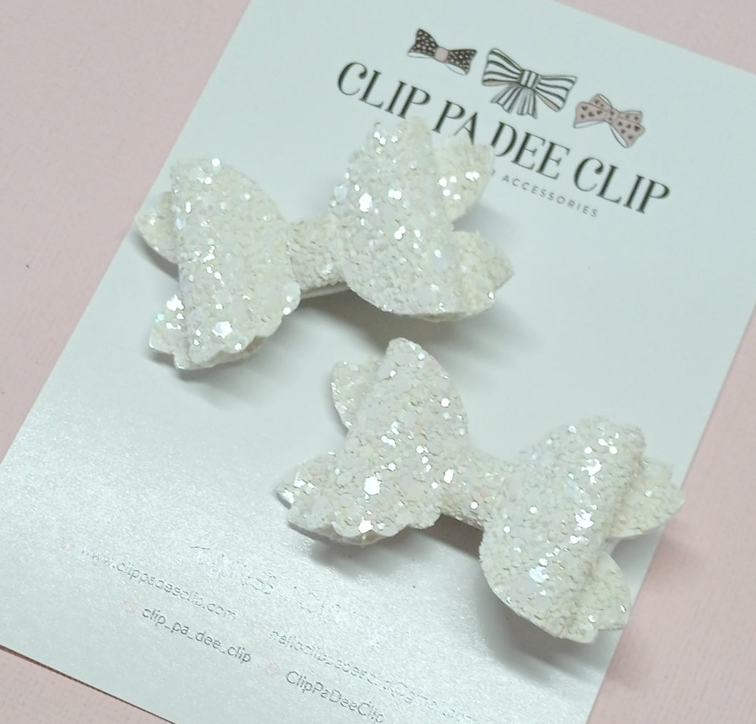 Violet Bow (Small - Matching Pair) - White Chunky Glitter