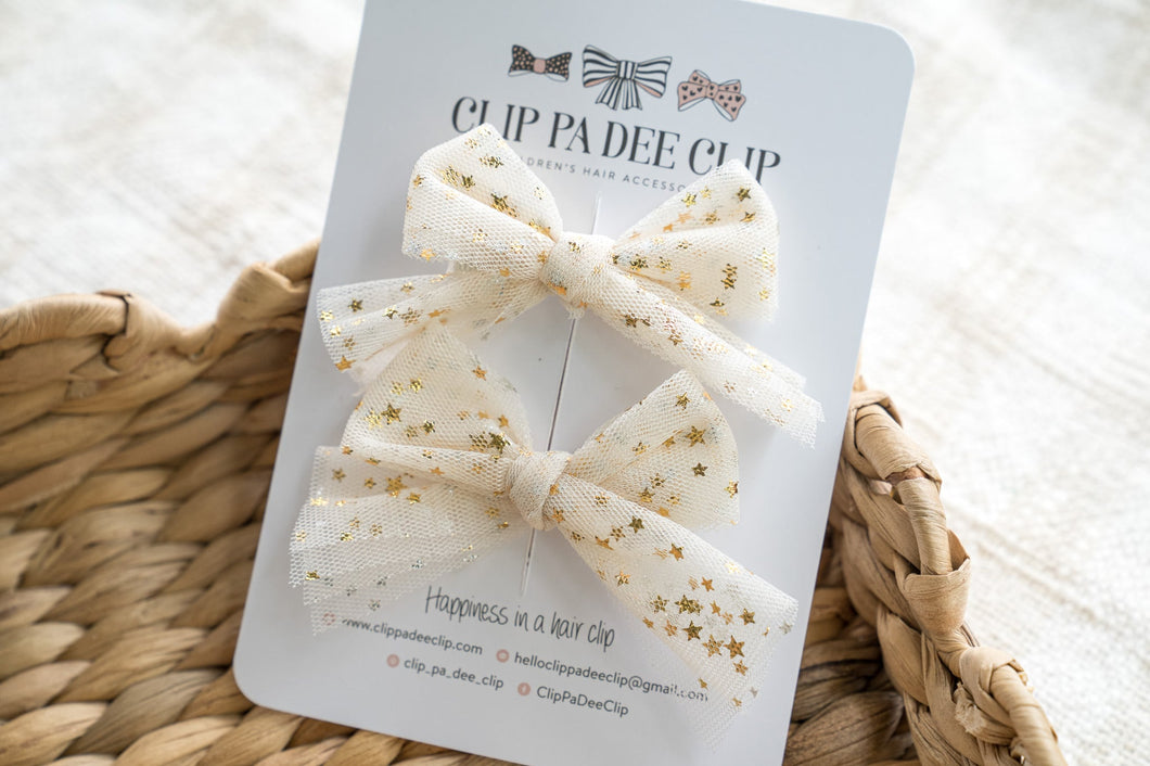 Tulle Bow - Ivory Sparkles (Matching Pair)