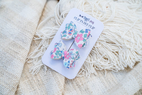 Baby Kiarah Bow (Matching Pair) - Pink, Green & Blue Liberty Floral