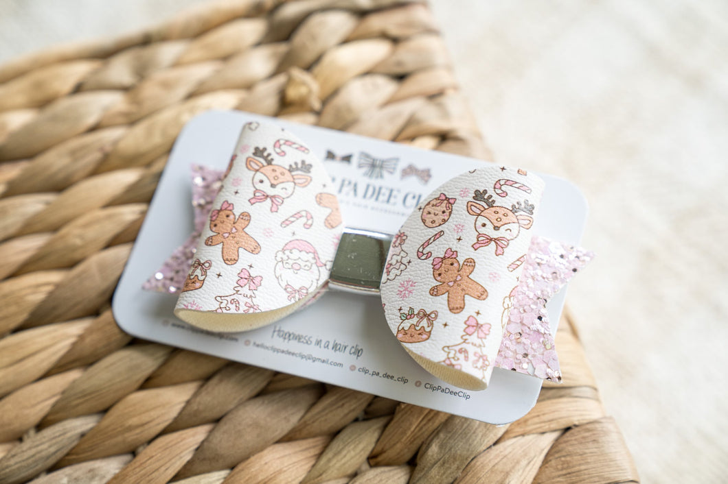 Peggy Bow - Christmas Festivities (White & Pink)