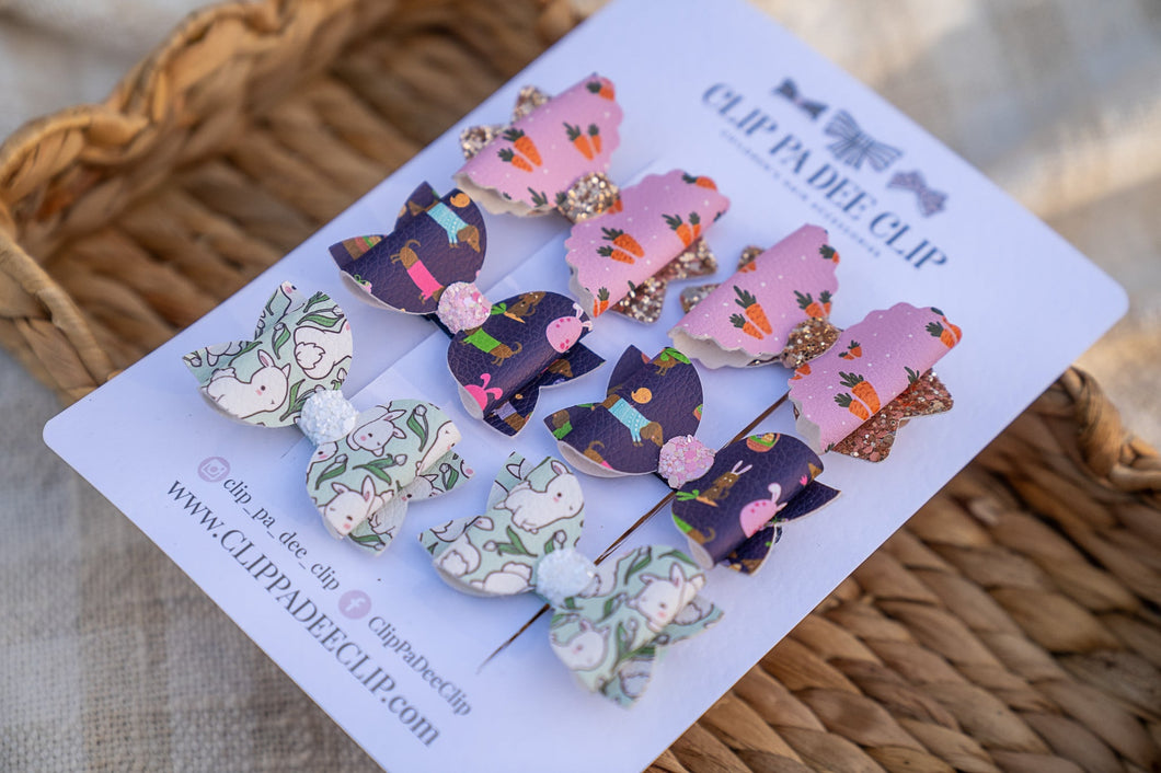 Assorted Bows (Medium) - OOAK Easter Bunny, Carrot & Sausage Dogs (Set of 6 - Three Matching Pairs)
