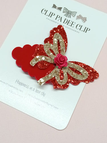Snap Hair Clip - Red & Gold Butterfly