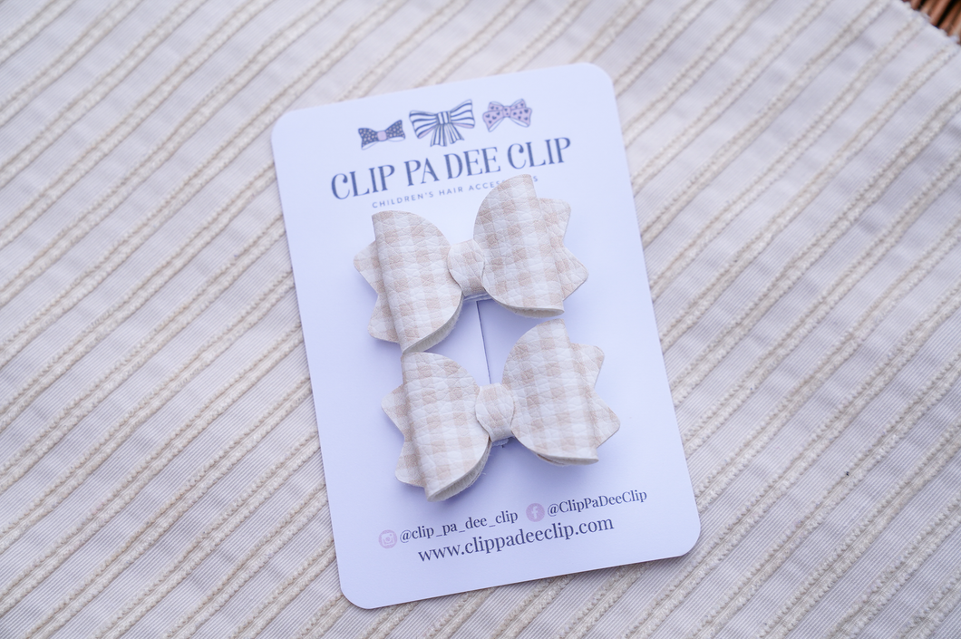 Baby Kiarah Bow (Matching Pair) - Beige Gingham