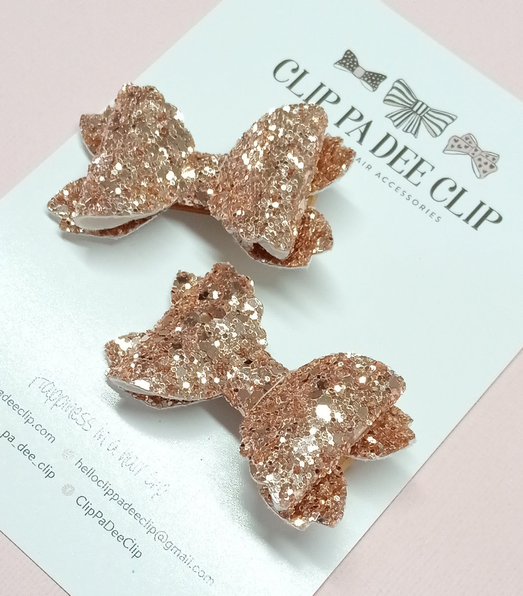 Violet Bow (Small - Matching Pair) - Rose Gold Chunky Glitter