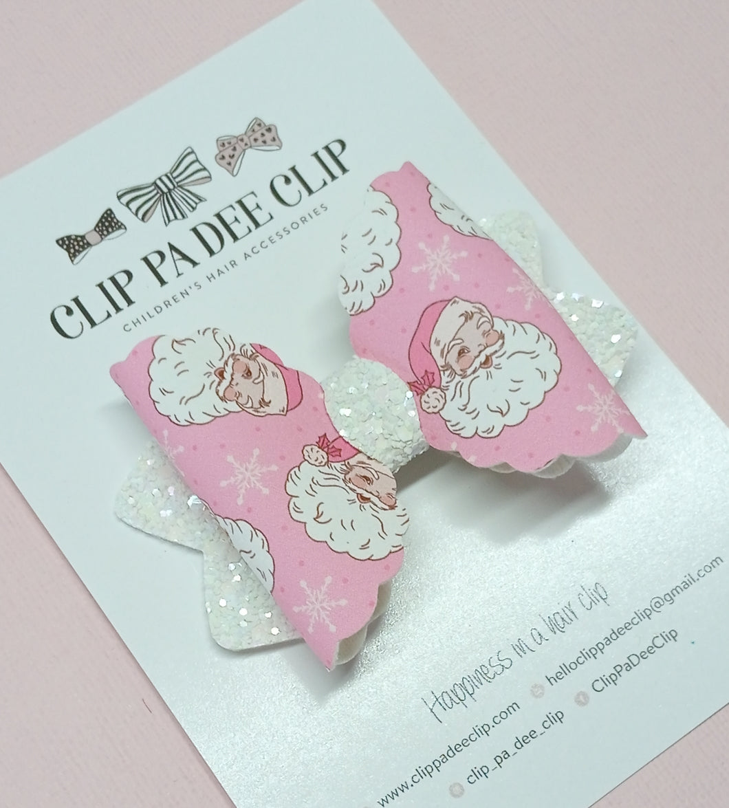 Scallop Kiarah Bow (Large) - Pink & White Santa