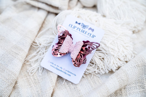 Scallop Kiarah Bow (Small) - Rose Gold & Pink Butterfly