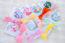 Set of 2 - Fabric Button Hair Tie (Large) & Ribbon Bow YOU CHOOSE