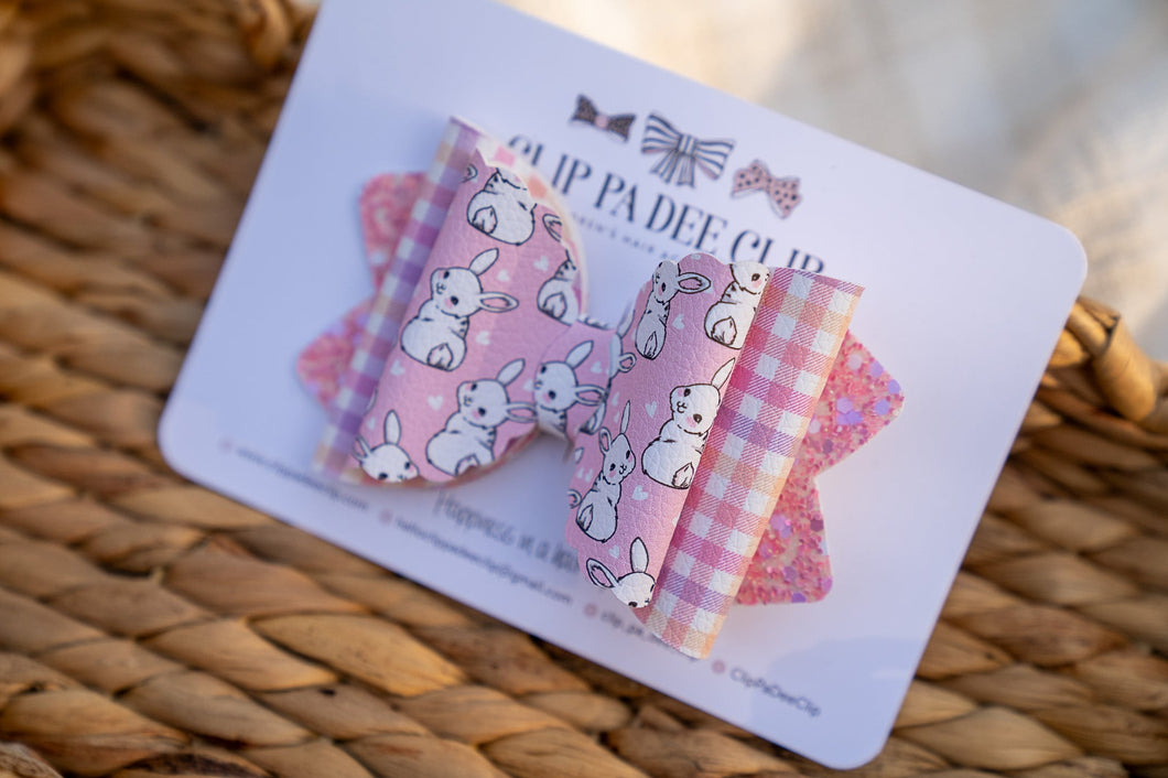 Kiarah Bow (Large) - Pink Gingham Bunnies