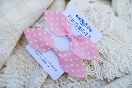 Knot Bow - Pink Polka Dot Hair Ties (Matching Pair)