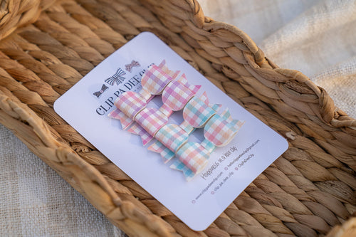 Mimi Bow - OOAK Blue & Pink Gingham (Set of 4 - Two Matching Pairs)