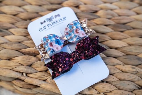 Mimi Bow - OOAK Burgundy Floral (Set of 2 Individual)
