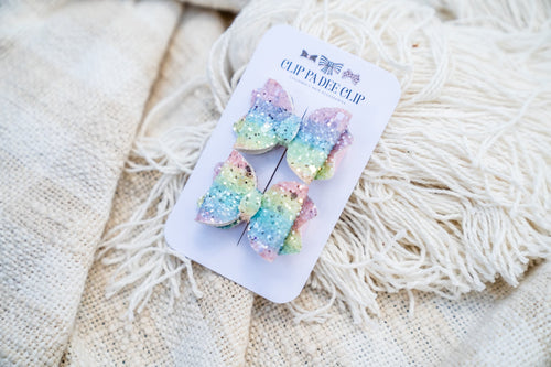 Baby Kiarah Bow (Matching Pair) - Rainbow Chunky Glitter