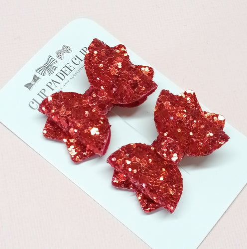 Baby Kiarah Bow (Matching Pair) - Red Chunky Glitter