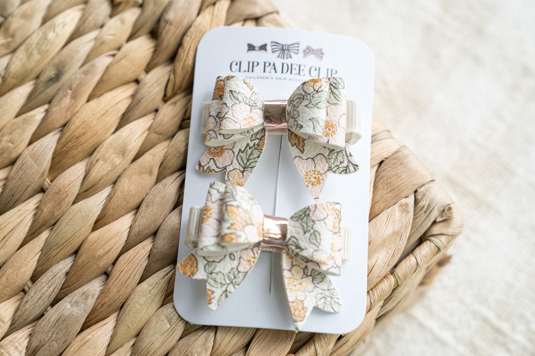 Juliet Bow (Medium) - Mustard Floral (Matching Pair)