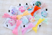 Set of 2 - Fabric Button Hair Tie (Large) & Ribbon Bow YOU CHOOSE