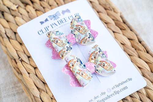 Kiarah Bow (Small - Matching Pair) - Pink Blue & Orange Dogs