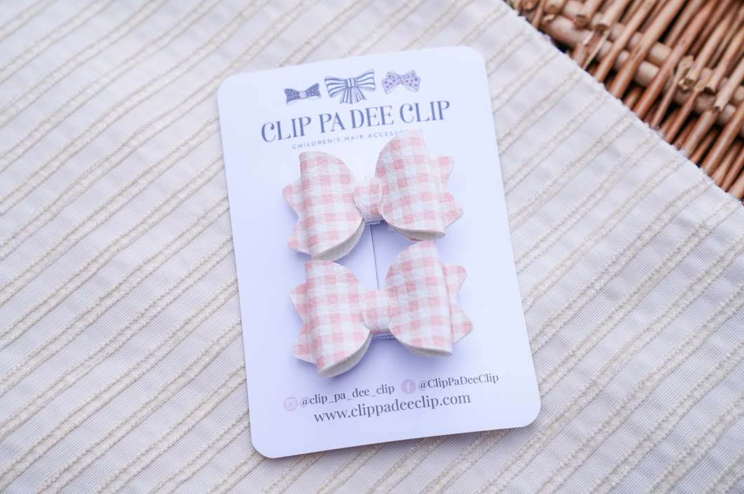 Baby Kiarah Bow (Matching Pair) - Light Peach Gingham