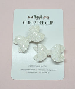 Violet Bow (Small - Matching Pair) - White Chunky Glitter