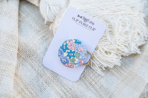 Fabric Button Hair Tie (Large) - Pink, Light Blue & Purple Liberty Floral