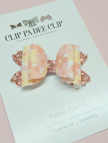 Violet Bow (Large) - Light Peach Floral