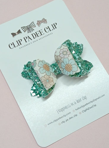 Violet Bow (Large) - Light Blue Floral