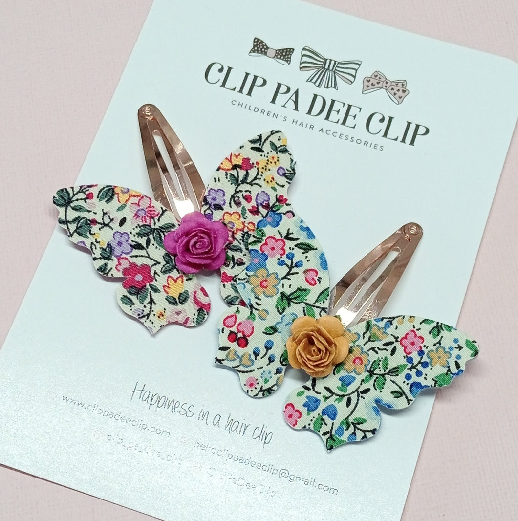 Snap Hair Clip - Fabric Felt Floral Butterflies