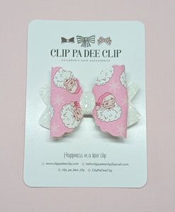 Scallop Kiarah Bow (Large) - Pink & White Santa