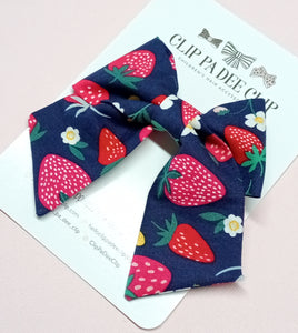 Fabric Bow (Small) - Navy Strawberry