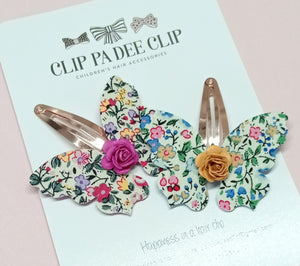 Snap Hair Clip - Fabric Felt Floral Butterflies