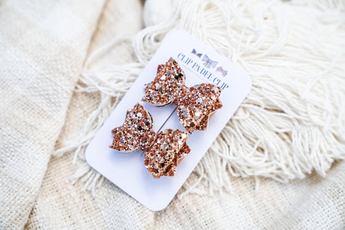 Baby Kiarah Bow (Matching Pair) - Rose Gold Chunky Glitter