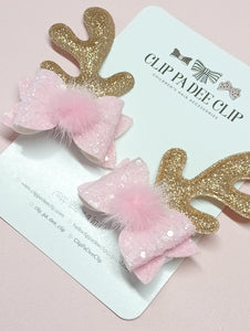 Reindeer Antlers - Pink Fluffy Pom Pom