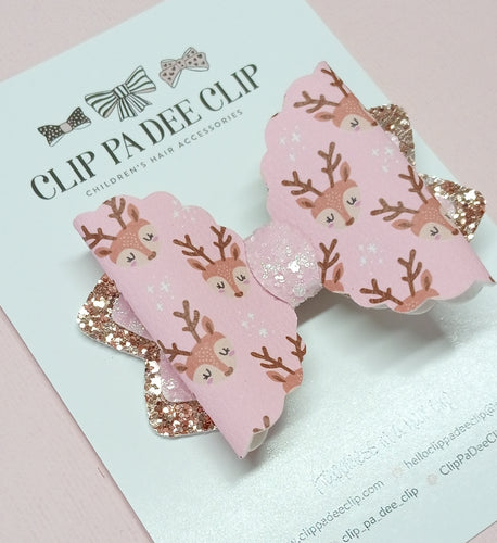 Scallop Kiarah Bow (Large) - Pink & Gold Reindeer