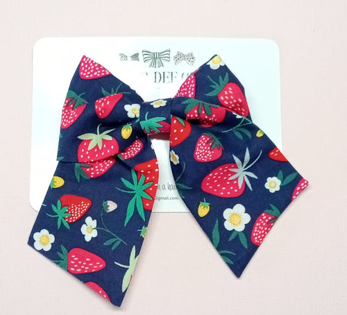 Fabric Bow (Large) - Navy Strawberry