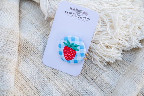 Fabric Button Hair Tie (Large) - Strawberry Gingham