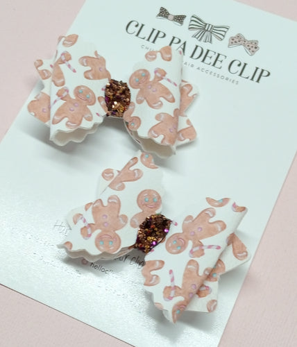 Kiarah Bow (Medium) - Gingerbread Man (OOAK - Matching Pair)