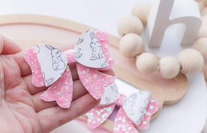 Nancy Bow (Small - Matching Pair) - Pink Bunnies